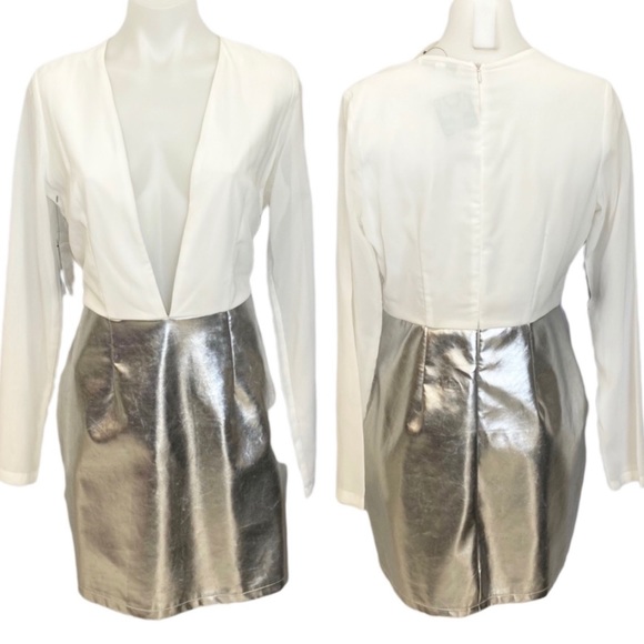 Rare London Dresses & Skirts - 😍 Rare London White & Silver Plunging Mini Dress